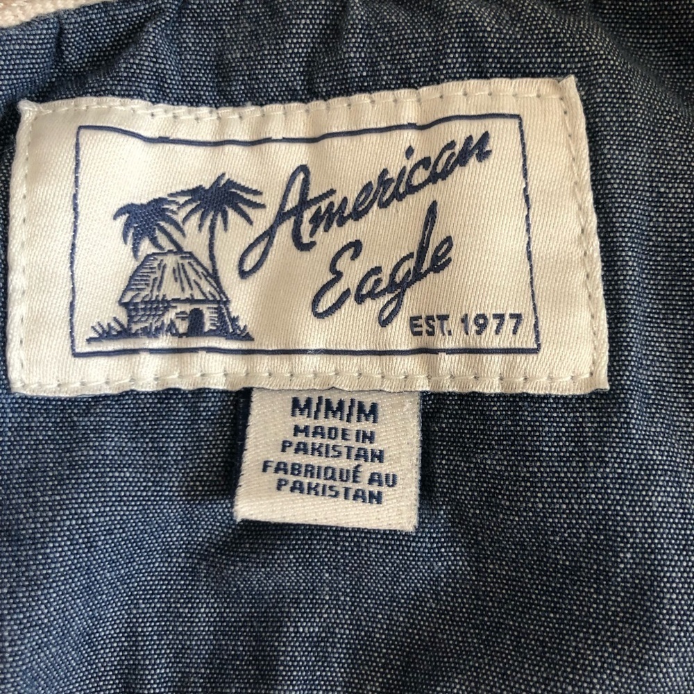 American Eagle Light Weight Cream Hoodie Pullover with Navy Stripe Medium - Picture 8 of 10